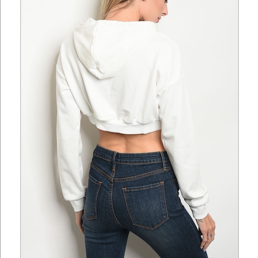 White Cropped Hoodie - Picture 2 of 2
